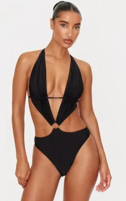 Black Plunge O Ring Cut Out Swimsuit