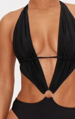 Black Plunge O Ring Cut Out Swimsuit