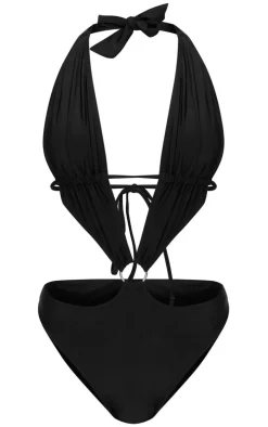 Black Plunge O Ring Cut Out Swimsuit