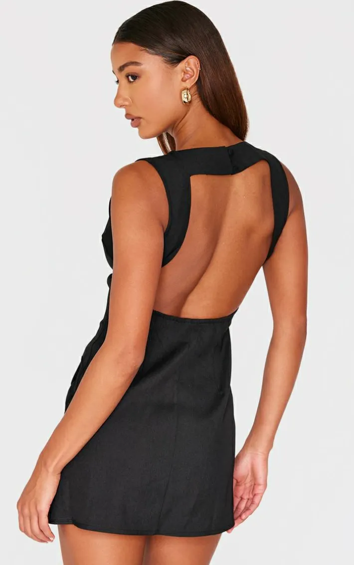 Black Plunge Pocket Detail Mini Dress