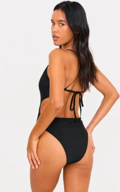 Black Plunge Tie Back Swimsuit