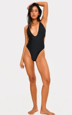 Black Plunge Tie Back Swimsuit