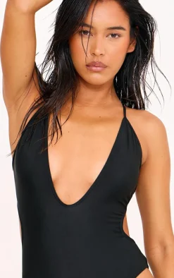 Black Plunge Tie Back Swimsuit