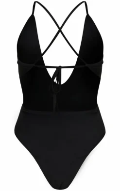 Black Plunge Tie Back Swimsuit