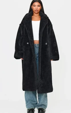 Black Plush Teddy Maxi Coat