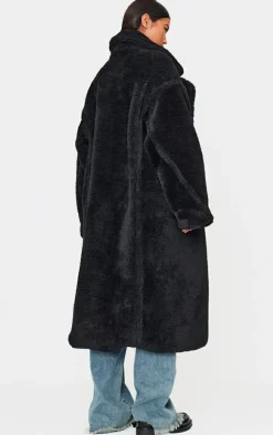 Black Plush Teddy Maxi Coat