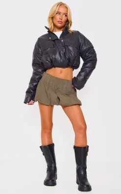 Black Pocket Detail Lightweight Puffer Jacket