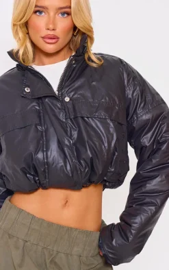 Black Pocket Detail Lightweight Puffer Jacket