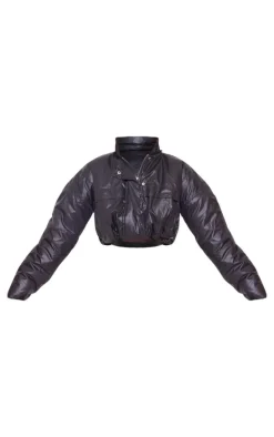 Black Pocket Detail Lightweight Puffer Jacket