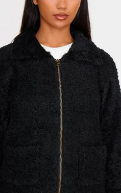 Black Pocket Detail Zip Up Knitted Jacket