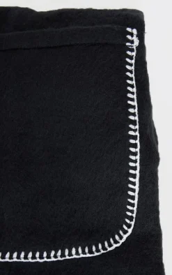 Black Pocket Stitch Detail Tassel Scarf