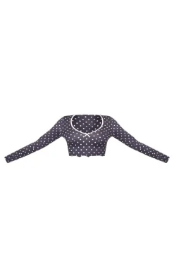 Black Polka Dot Print Long Sleeve Pj Top