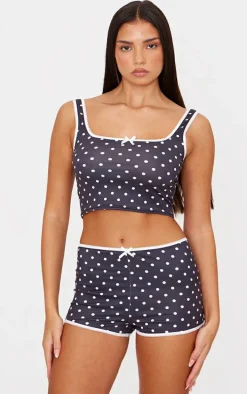 Black Polka Dot Print Pj Shorts