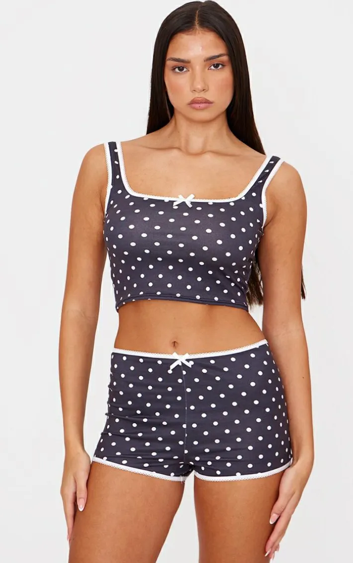 Black Polka Dot Print Pj Shorts