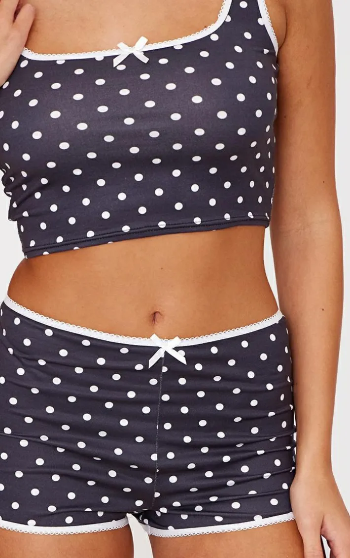 Black Polka Dot Print Pj Shorts