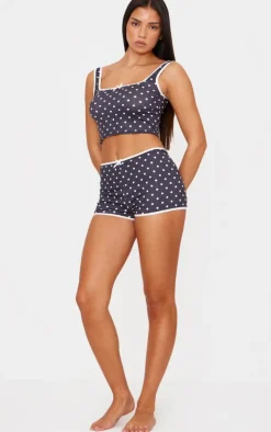 Black Polka Dot Print Vest Pj Top