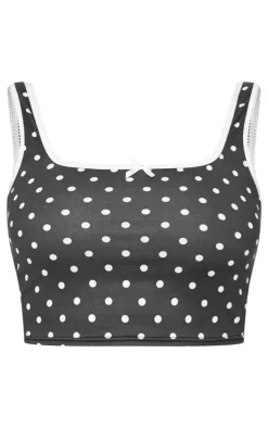 Black Polka Dot Print Vest Pj Top