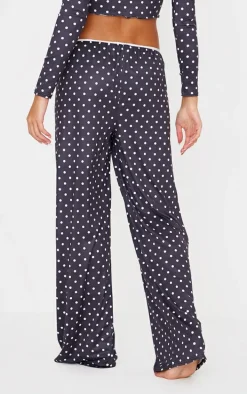Black Polka Dot Print Wide Leg Pj Pants