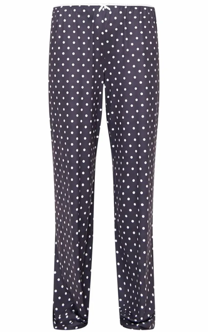 Black Polka Dot Print Wide Leg Pj Pants