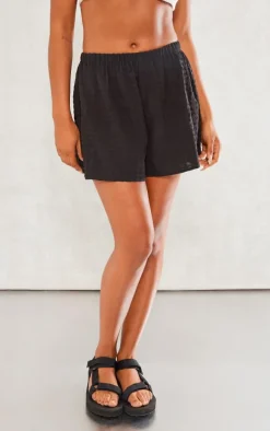 Black Popcorn Textured Floaty Shorts