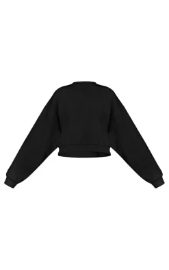 Black Premium Basic Crew Neck Cropped Sweatshirt