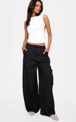 Black Premium Cargo Pocket Detail Tailored Pants