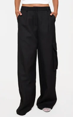 Black Premium Cargo Pocket Detail Tailored Pants