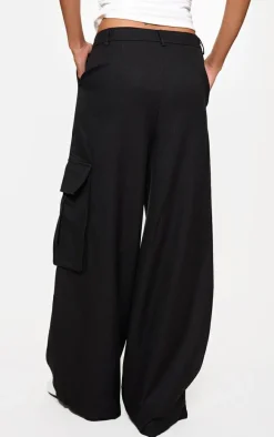Black Premium Cargo Pocket Detail Tailored Pants
