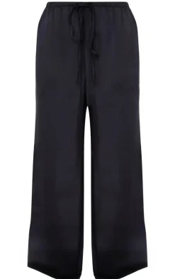 Black Premium Satin Low Rise Wide Leg Drawstring Pants
