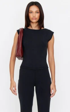 Black Premium Soft Touch Boatneck Longline Top