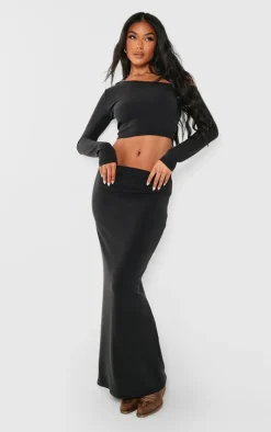 Black Premium Soft Touch Low Rise Maxi Skirt