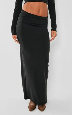 Black Premium Soft Touch Low Rise Maxi Skirt