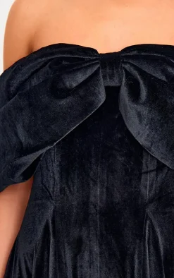Black Premium Velvet Extreme Bow Detail Romper