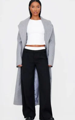 Black Premium Woven Double Waistband Tailored Pants