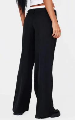 Black Premium Woven Double Waistband Tailored Pants