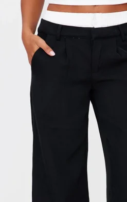 Black Premium Woven Double Waistband Tailored Pants