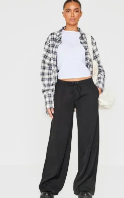 Black Premium Woven Drawstring Waistband Low Rise Pants