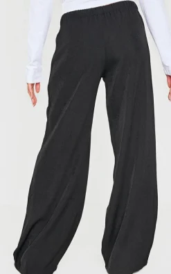 Black Premium Woven Drawstring Waistband Low Rise Pants