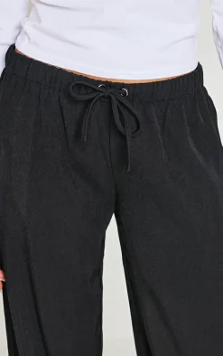 Black Premium Woven Drawstring Waistband Low Rise Pants