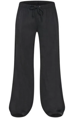 Black Premium Woven Drawstring Waistband Low Rise Pants