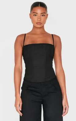 Black Premium Woven Lace Up Back Corset