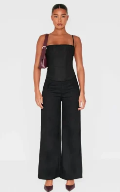 Black Premium Woven Lace Up Back Corset