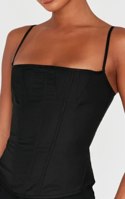 Black Premium Woven Lace Up Back Corset
