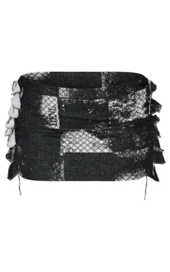 Black Printed Jacquard Tassel Edge Mini Skirt