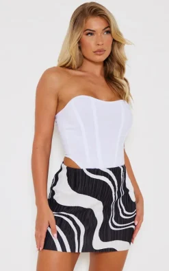 Black Printed Plisse Micro Mini Skirt