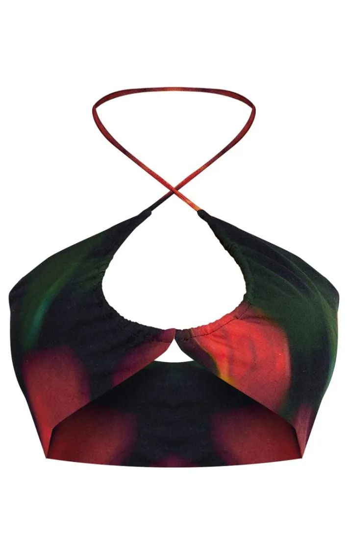 Black Printed Ring Bralet Crop Top