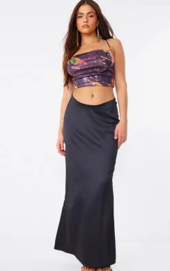 Black Printed Sequin Cowl Neck Crop Top