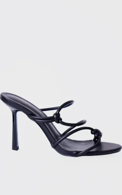 Black PU Round Toe Heeled Mules