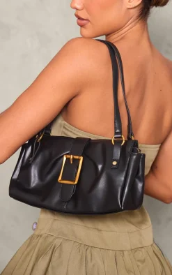 Black Pu Baguette Buckle Shoulder Bag