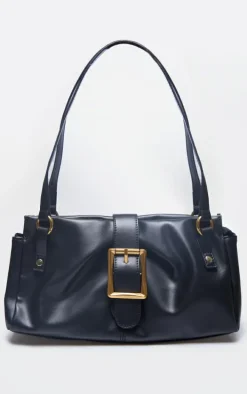 Black Pu Baguette Buckle Shoulder Bag